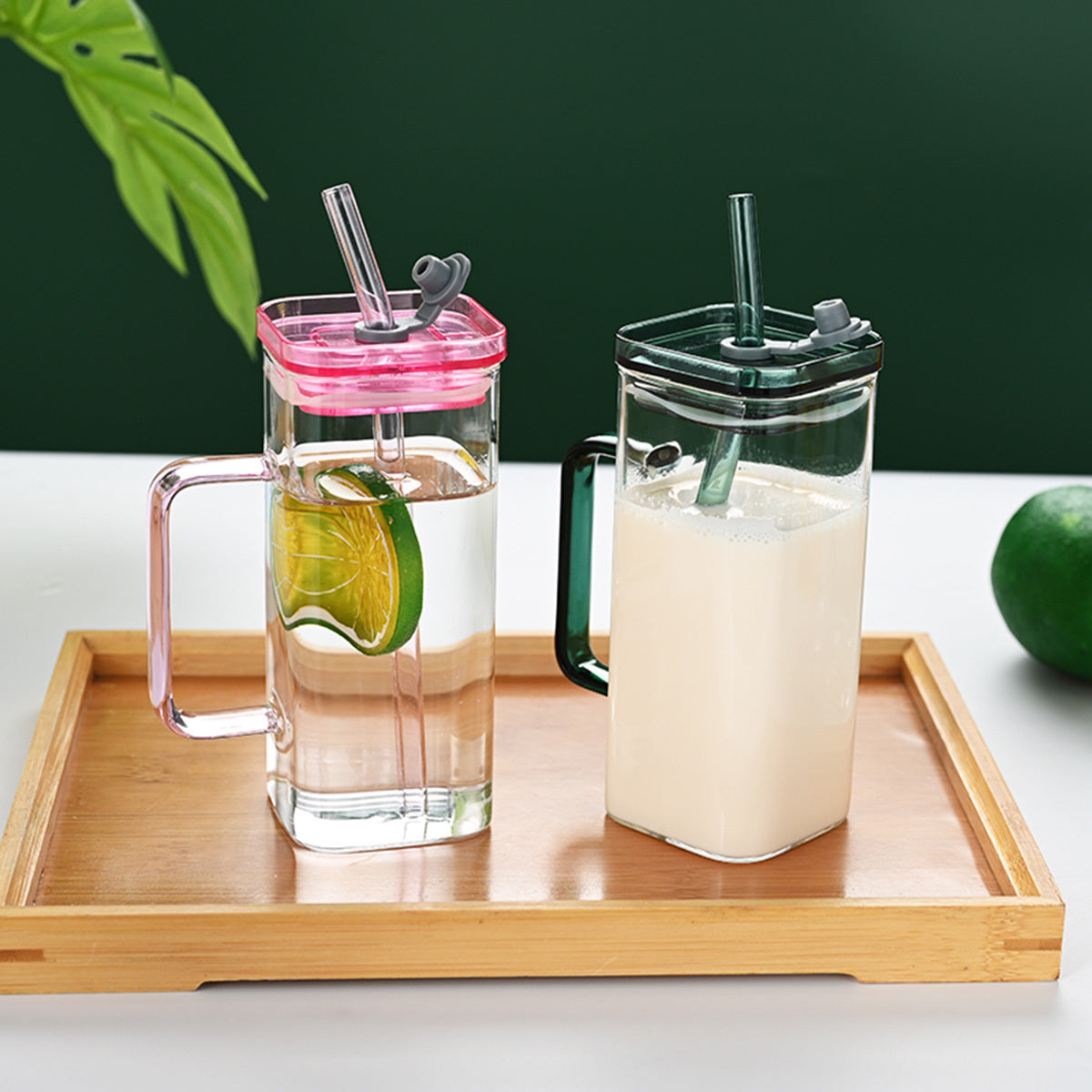 6-Piece Glass Tumbler Set with Straws 12oZ